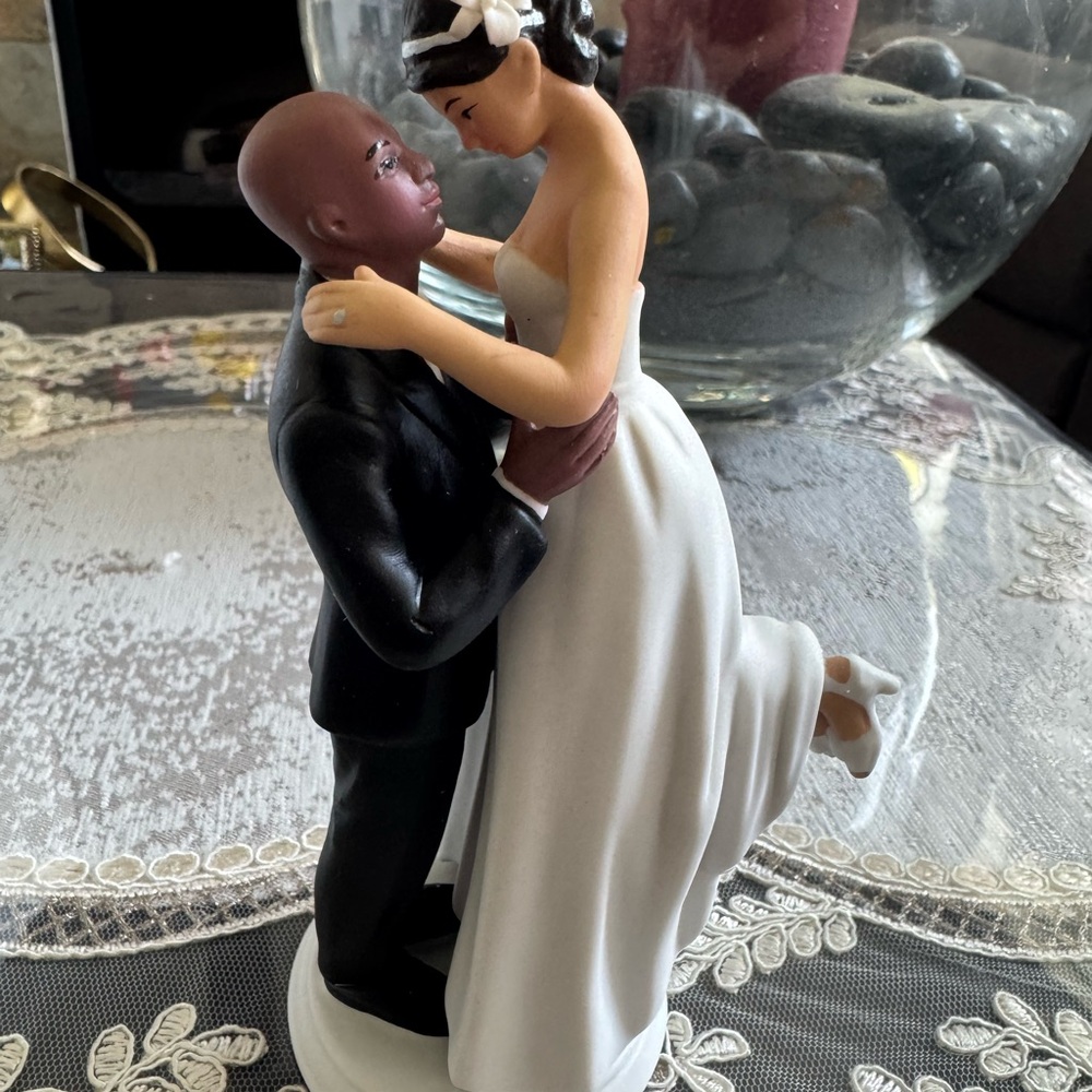 Charming Wedding Cake Topper with Black and White Attire